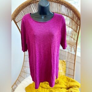 Eileen Fisher silk organic cotton scoop neck burgundy 3/4 sleeve top size small